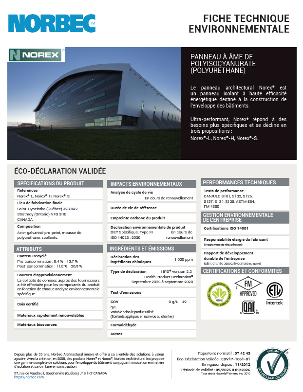 Panneau Norex – Fiche LEED