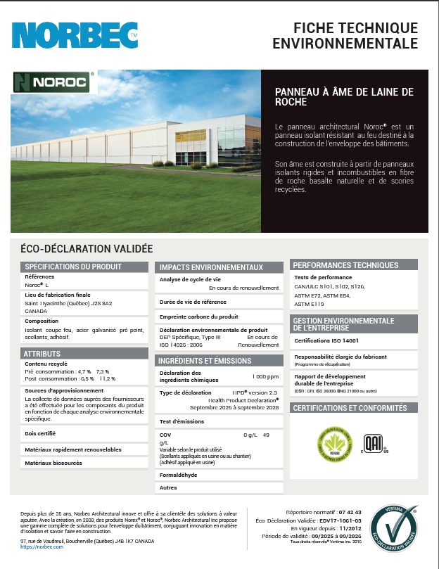 Panneau Noroc – Fiche LEED