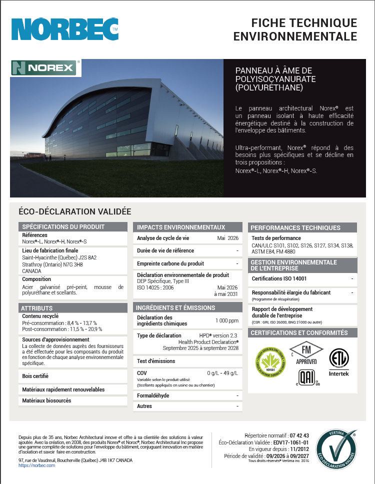 Panneau Norex – Fiche LEED