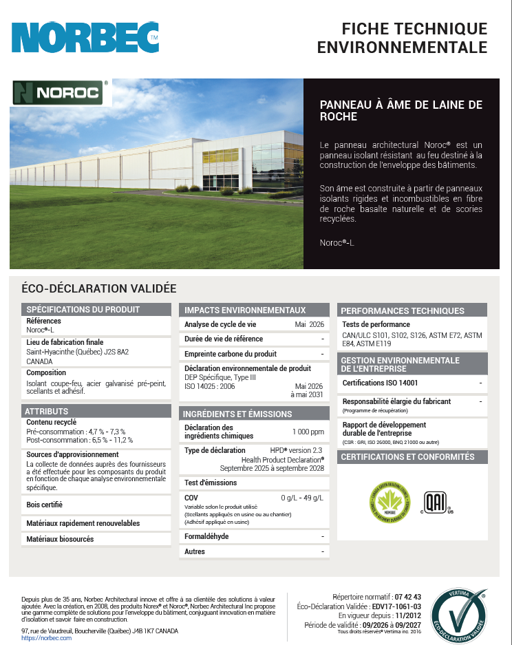 Panneau Noroc – Fiche LEED