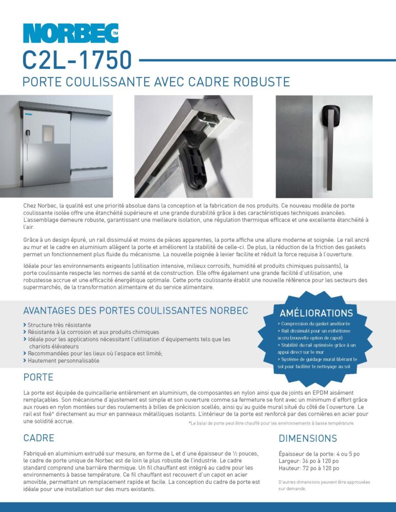 Fiche technique de porte C2L-1750