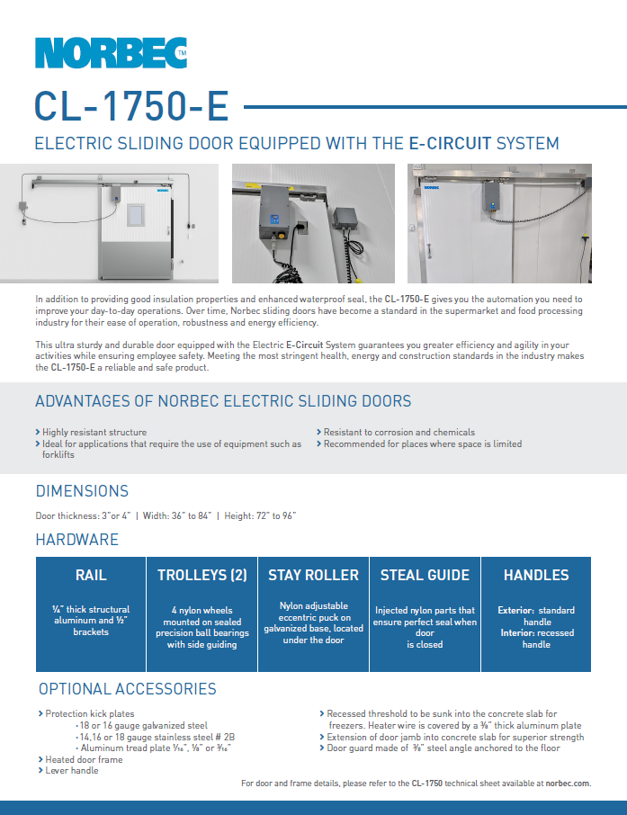 Door Technical Sheet CL-1750-E