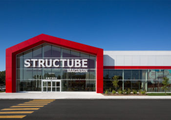 Architectual panels at Structube's distribution center warehouse