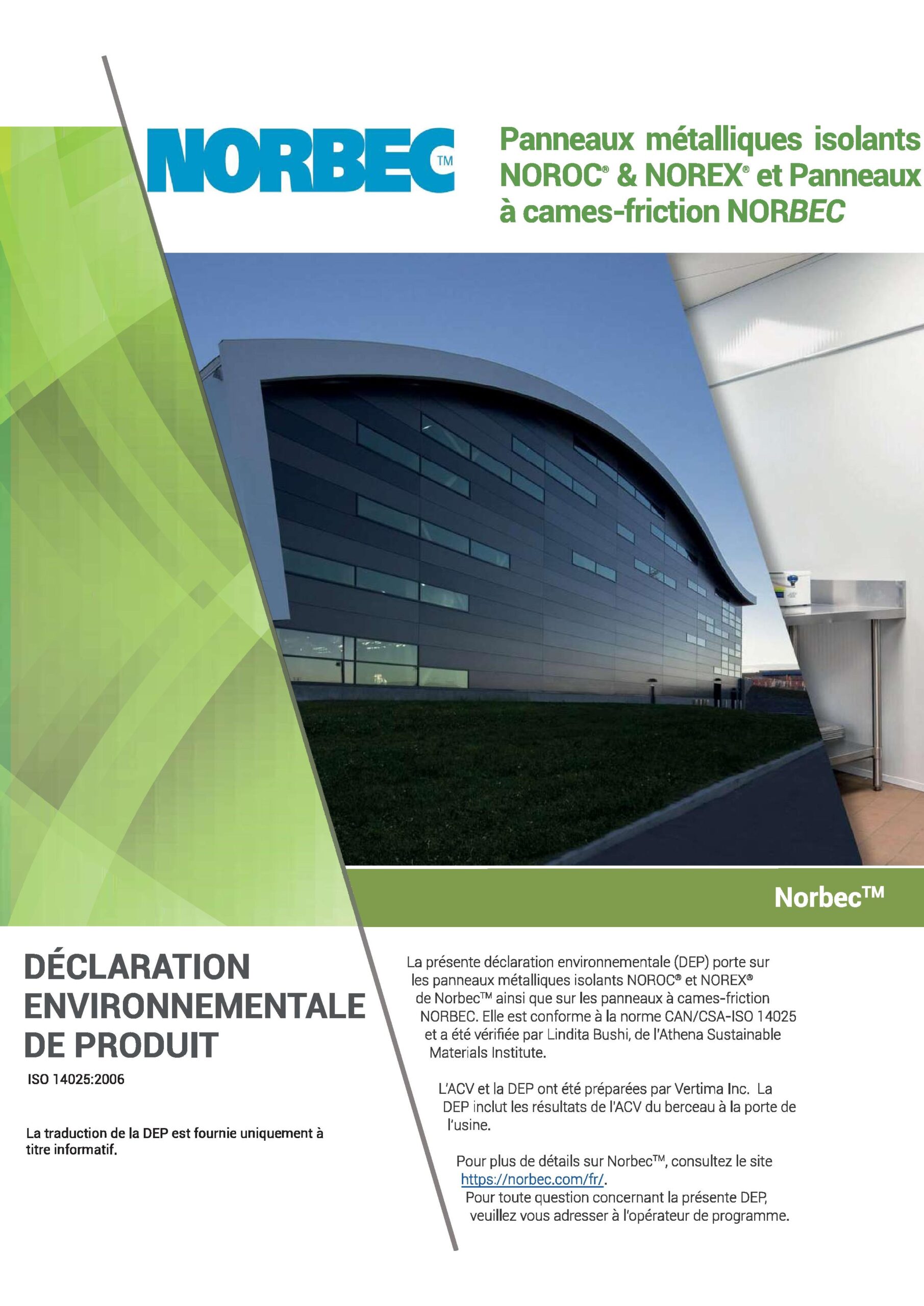 Document à propos de la déclaration environnementale des produits chez Norbec