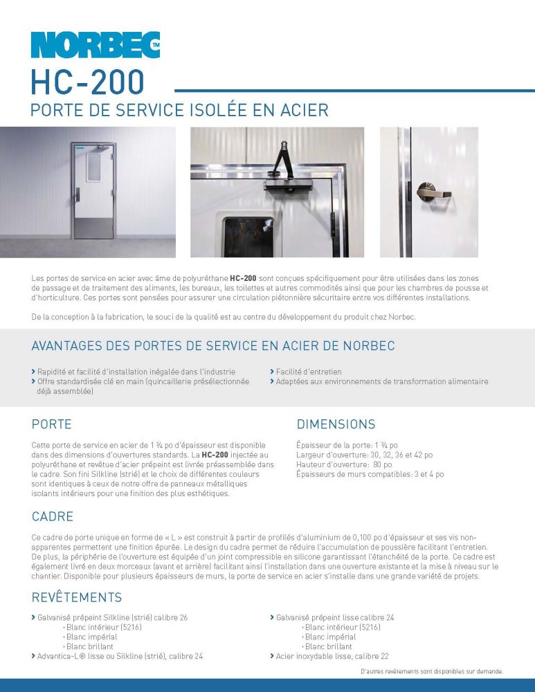 HC-200 – La porte de service isolée en acier