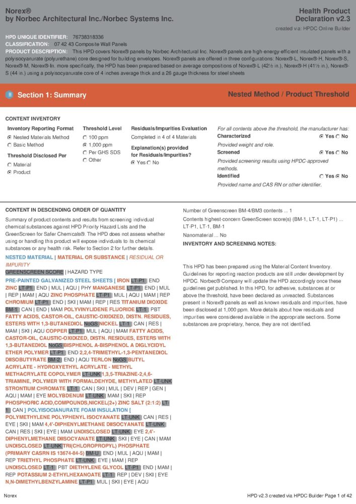 Norex Health Product Declaration