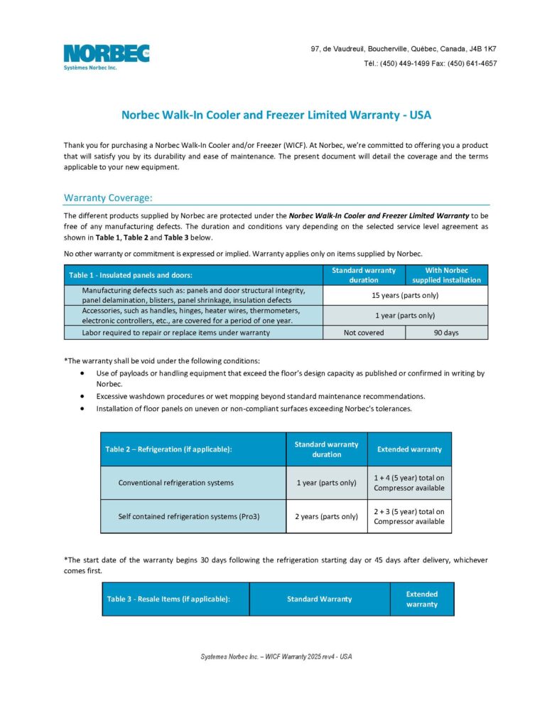 US Coldroom Warranty
