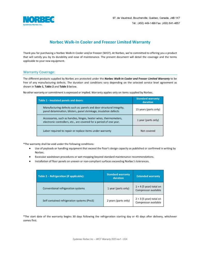US Coldroom Warranty